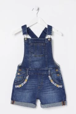FatFace Blue Embroidered Dungarees