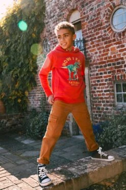 FatFace Red Lets Roll Dino Hoodie