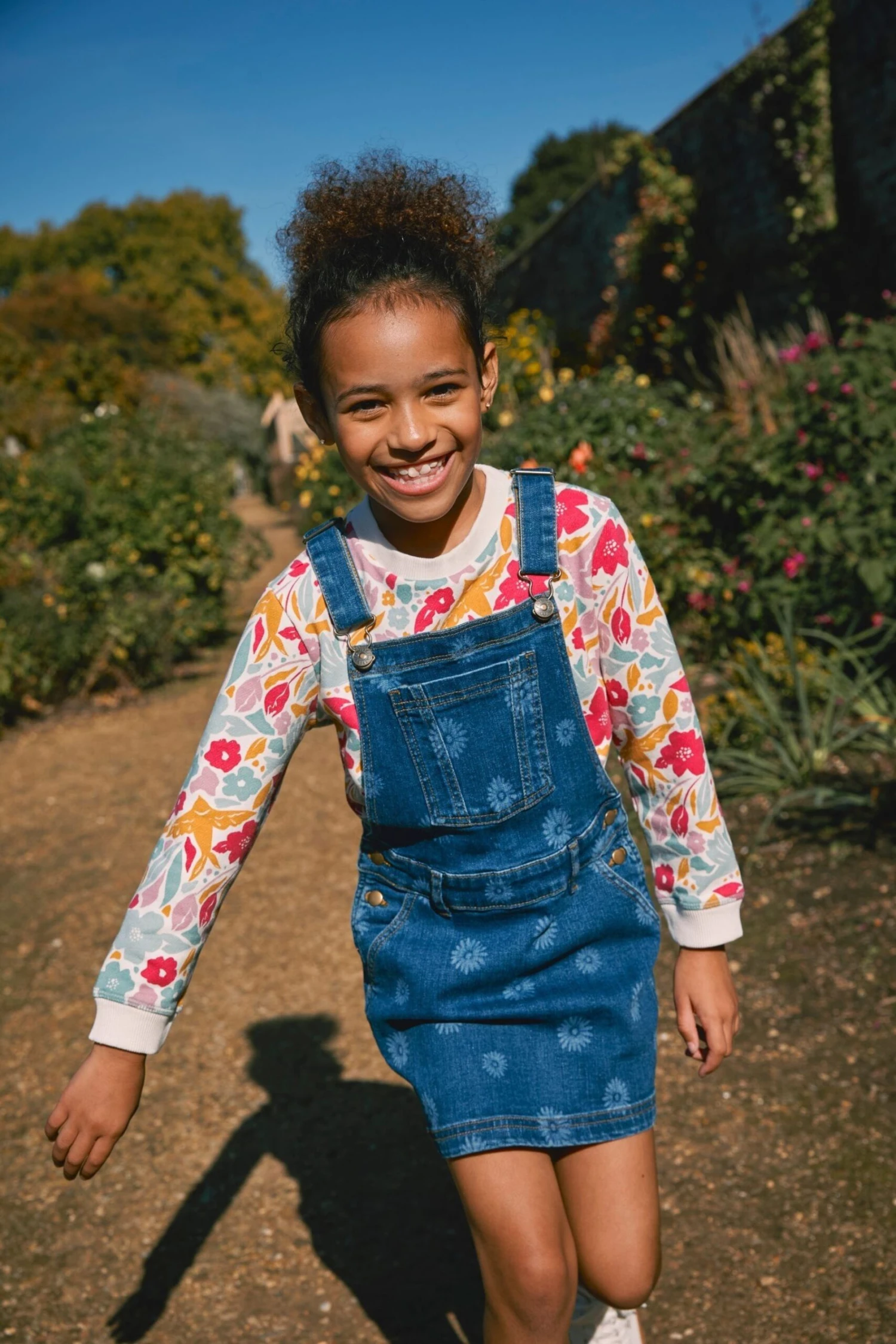 FatFace Blue Laser Print Denim Pinafore Dress 3 FatFace Blue Laser Print Denim Pinafore Dress