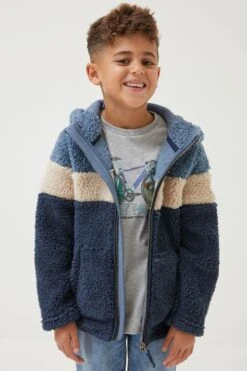 FatFace Blue Striped Fleece Sweatshirt