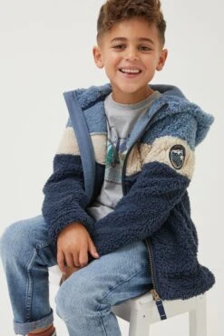 FatFace Blue Striped Fleece Sweatshirt -Fat Face Shop D61457s3