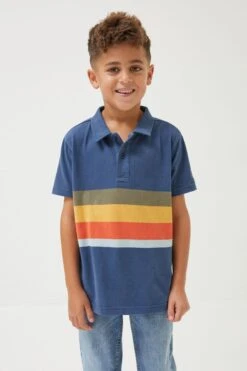FatFace Blue Bramber Panel Stripe Polo Shirt