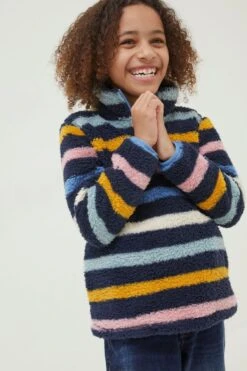 FatFace Blue Striped Fleece Sweatshirt