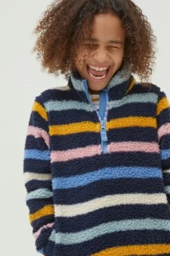 FatFace Blue Striped Fleece Sweatshirt -Fat Face Shop D61479s3