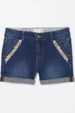 FatFace Blue Floral Embroidered Shorts