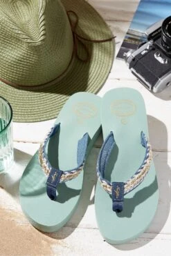 FatFace Green Pentle Flip Flops 7 FatFace Green Pentle Flip Flops -Fat Face Shop D63 753s3