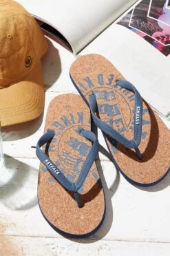 FatFace Blue Henley Cork Logo Flip Flops -Fat Face Shop D63 769s3