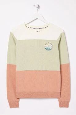 FatFace Orange Becky Colour Block Crew Sweat Top -Fat Face Shop D69765s6