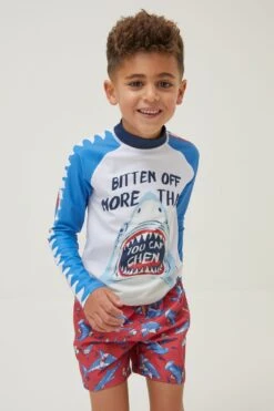 FatFace White Sidney Shark Rash Vest