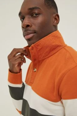 FatFace Orange Thorpe Rugby Stripe Half Neck Sweat Top -Fat Face Shop D70283s3