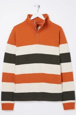 FatFace Orange Thorpe Rugby Stripe Half Neck Sweat Top -Fat Face Shop D70283s4