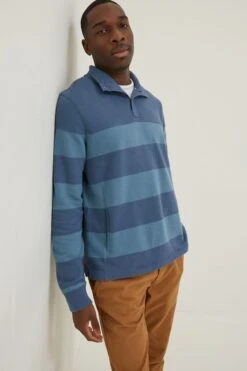 FatFace Blue Thorpe Rugby Stripe Half Neck Sweat Top