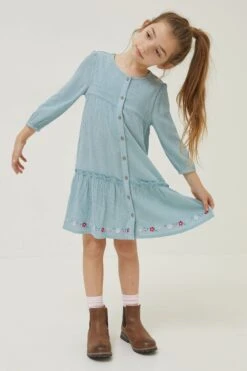 FatFace Green Adeline Embroidered Hem Dress
