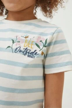 FatFace Natural Stripe Bee T-Shirt -Fat Face Shop D78300s3