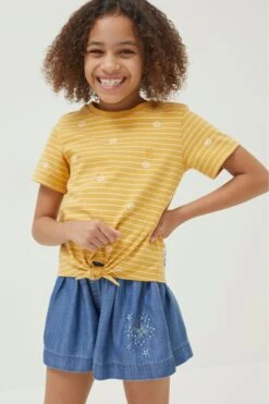 FatFace Yellow Floral Stripe T-Shirt
