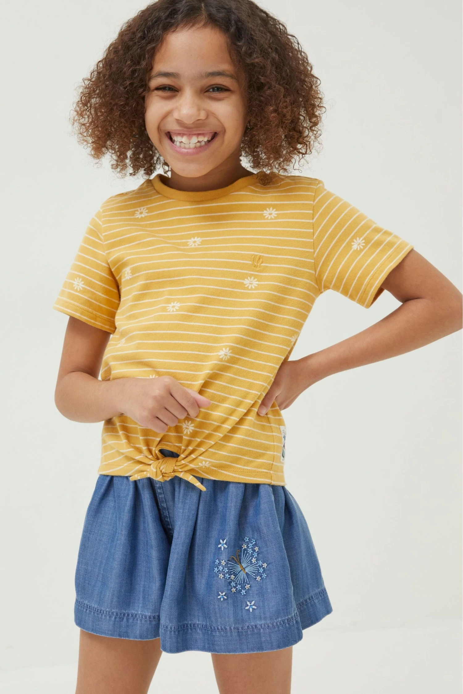 FatFace Yellow Floral Stripe T-Shirt 3 FatFace Yellow Floral Stripe T-Shirt
