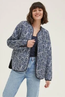 FatFace Blue Printed Watercolour Batik Jacket