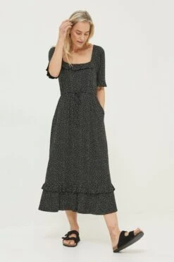 FatFace Nikki Black Spot Jersey Midi Dress