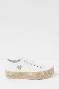 FatFace Francesca Lemon Embroidered Platform White Trainers