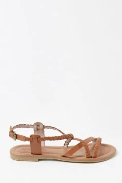 FatFace Brown Leather Braided Strappy Sandals