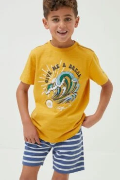 FatFace Yellow Summer Wave Graphic T-Shirt