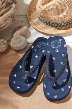 FatFace Blue Bay Bee Print Flip Flops -Fat Face Shop D90599s4