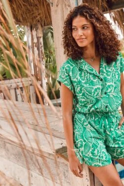 FatFace Green Val Leaf Linen Blend Shirt -Fat Face Shop M85 894s3