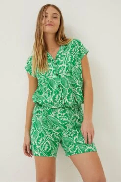 FatFace Green Val Leaf Linen Blend Shirt -Fat Face Shop M85 894s4