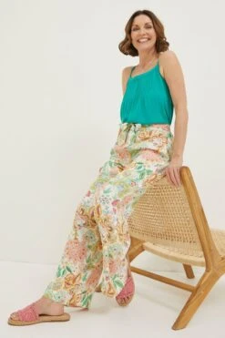FatFace Natural Faye Paradise Floral Wide Leg Trousers -Fat Face Shop M85820s4