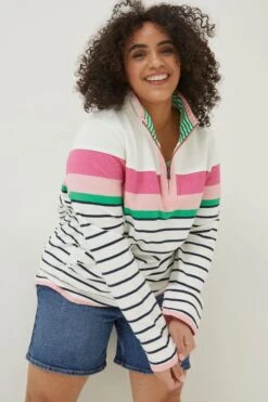 FatFace Natural Stripe Airlie Sweat Top -Fat Face Shop M85968s5