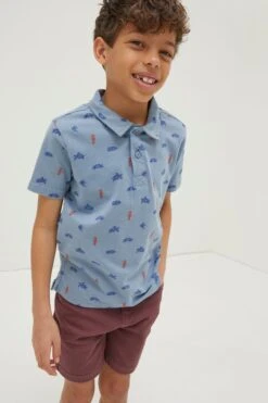 FatFace Blue Sea Creatures Printed Polo Shirt