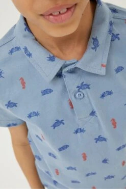 FatFace Blue Sea Creatures Printed Polo Shirt -Fat Face Shop M88785s3