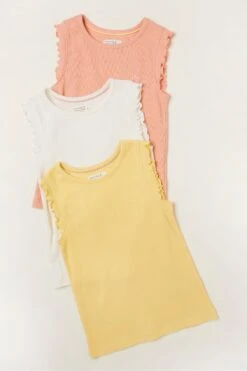 FatFace Orange Rib Jersey Vest 3 Pack