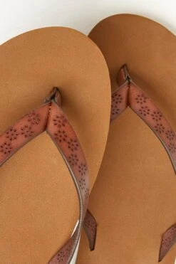 FatFace Emmy Lasercut Brown Flip Flops -Fat Face Shop M89696s3