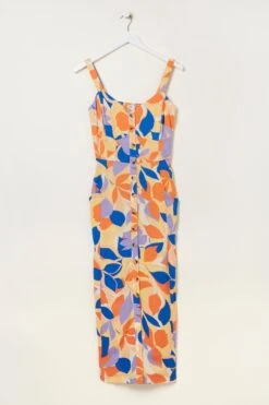 FatFace Orange Corey Stencil Floral Midi Dress -Fat Face Shop M91 933s5
