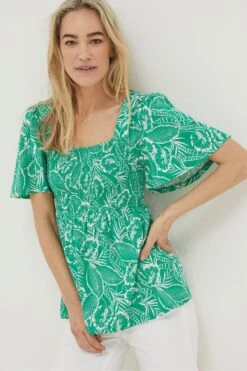 FatFace Green Lucia Tropical Leaf Top