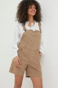 FatFace Natural Shortie Canvas Dungaree