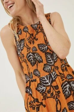 FatFace Yellow Anna Vine Floral Midi Dress -Fat Face Shop T49 423s4