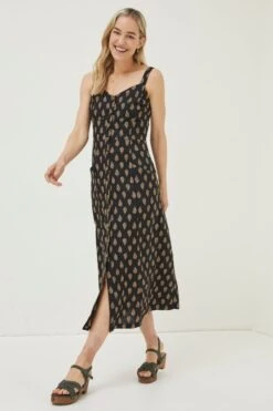 FatFace Corey Woodblock Linen Black Dress