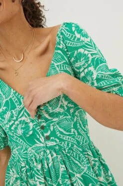 FatFace Green Aideen Linen Blend Leaf Dress -Fat Face Shop T49108s5