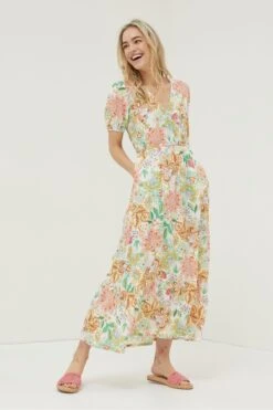 FatFace Natural Vivvie Paradise Floral Midi Dress