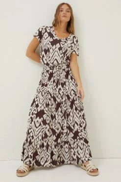 FatFace Jayla Bold Ikat Maxi Brown Skirt