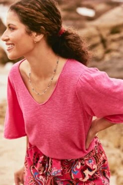 Angela Orange V-Neck Knitted Top -Fat Face Shop T49427s3