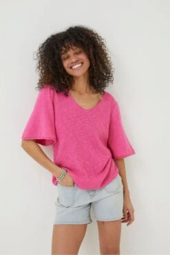 Angela Orange V-Neck Knitted Top -Fat Face Shop T49427s4