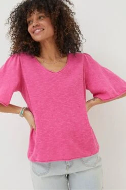 Angela Orange V-Neck Knitted Top -Fat Face Shop T49427s6