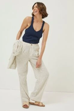 FatFace Cream Pendeen Stripe Wide Leg Trousers