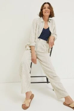 FatFace Cream Pendeen Stripe Wide Leg Trousers -Fat Face Shop T49435s3