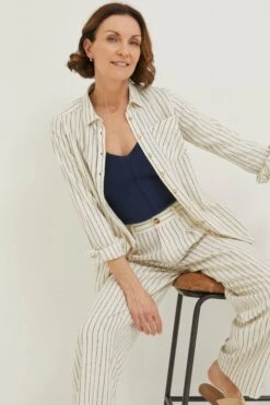 FatFace Natural Olivia Stripe Linen Shirt