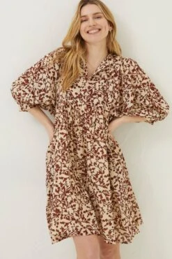FatFace Scarlett Floral Brown Dress