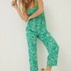 FatFace Green Natalie Tropical Leaf Jumpsuit